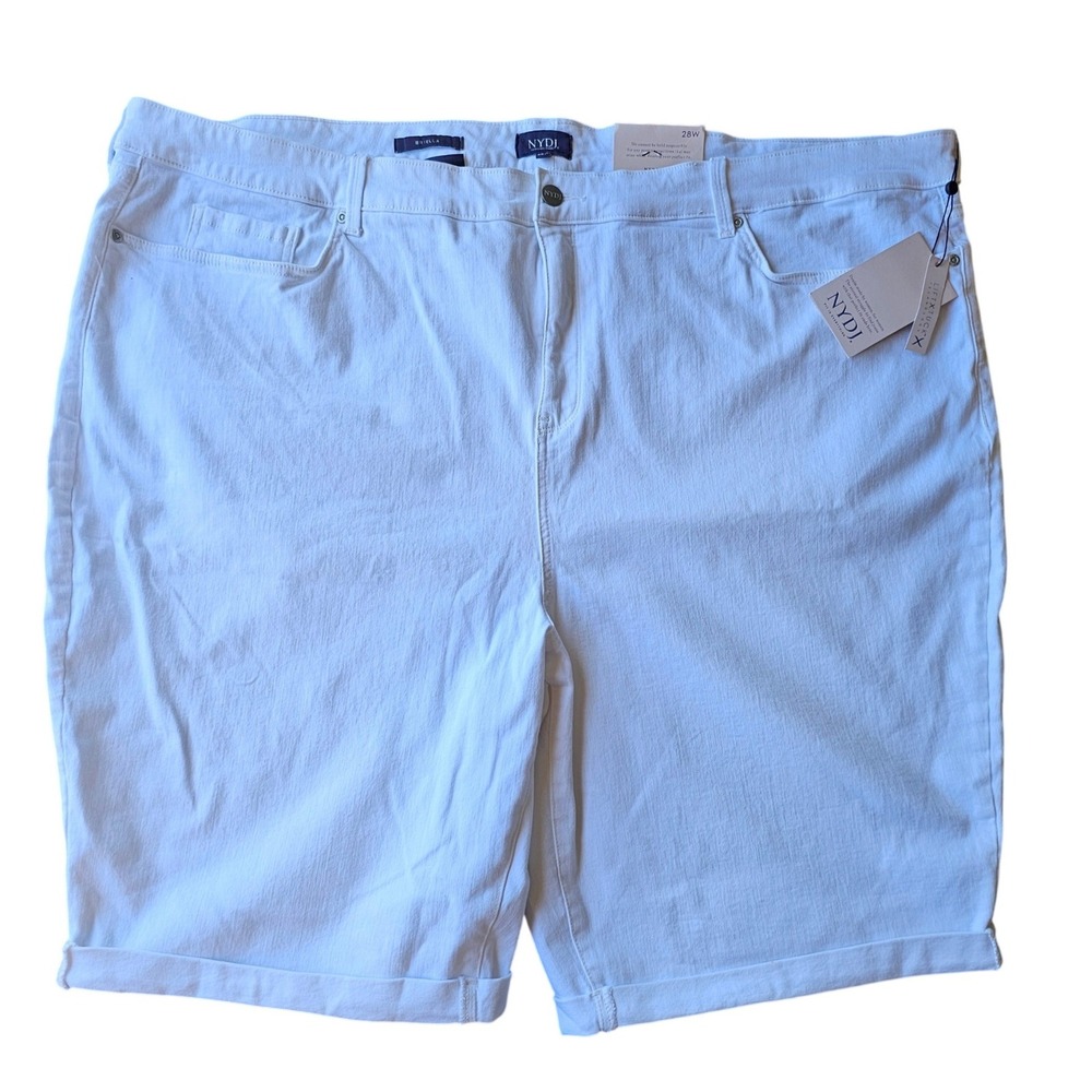NYDJ Briella Roll Cuff Denim Shorts Optic White Plus Size 28W WCFO2258 NEW - Picture 1 of 8